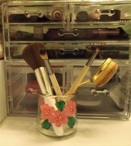 Hand painted glass vase, pink violets jar, maximalist candy dish, tealight candle holder, upcycled home decor, MBC support