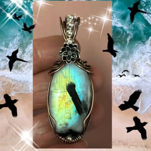 Moonstone w/ Black Tourmaline pendant