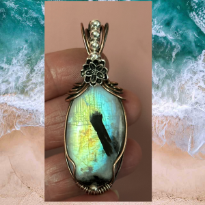 Moonstone w/ Black Tourmaline pendant
