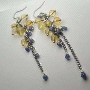 Tanzanite and Citrine Cluster Dangle Earrings