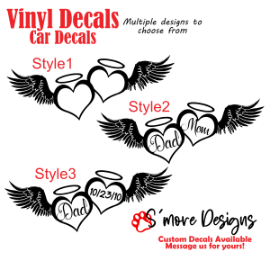 Memorial Decal, In Loving Memory Heart & Wings Decal, Angel Wings Car Decals