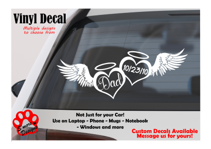 Memorial Decal, In Loving Memory Heart & Wings Decal, Angel Wings Car Decals