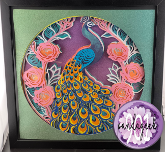 Handmade Splendor the Peacock Shadow Box – 12x12 Layered Cardstock Art