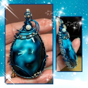 Blue & Black Agate Pendant