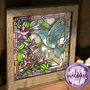 Handmade Hopscotch the Hummingbird Shadow Box – 8x8 Layered Cardstock Art