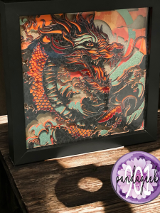 Handmade Fierce the Dragon Shadow Box – 8x8 Layered Cardstock Art