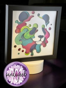 Handmade Panda Zen Shadow Box – 8x8 Layered Cardstock Color Splash Décor