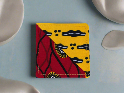 BMK10005 - Fabric, Patterned Handmade Red, Black,  White, and Yellow Bookmark