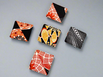 BMK10008A - Fabric, Patterned Handmade Black, White, and Orange Bookmark