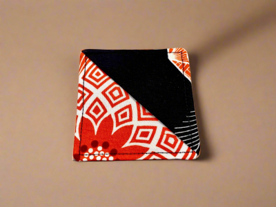 BMK10008C - Fabric, Patterned Handmade Black, White, and Orange Bookmark