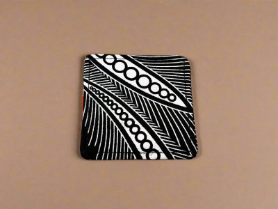 BMK10008D - Fabric, Patterned Handmade Black, White, and Orange Bookmark