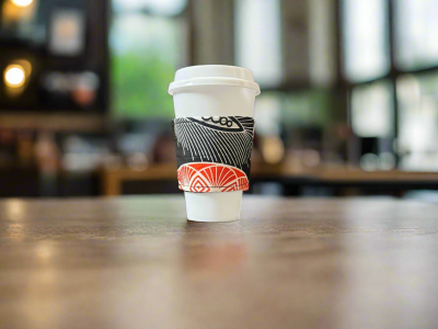 CUP10008E - Ethnic, Fabric, Patterned, Handmade  Dark Green, Green, White and Gold Cup Sleeve