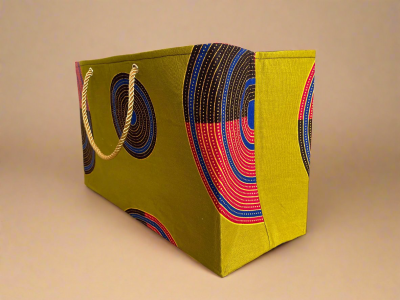 MWA10012 - Ethnic, Fabric, Patterned, Handmade Green, Red, Yellow, and Brown Medium Horizontal Bag