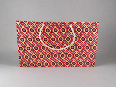 MWA100131 - Ethnic, Fabric, Patterned, Handmade Tan, Red, Maroon, and Silver Medium Horizontal Bag