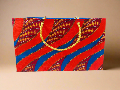 MWA10098 - Ethnic, Fabric, Patterned, Handmade Orange, Red, Blue, and Gold Medium Horizontal Bag