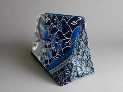 MWA10049 - Ethnic, Fabric, Patterned, Handmade Blue, Black, Gray, and White Medium Horizontal Bag