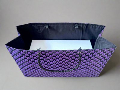 MWA100110 - Ethnic, Fabric, Patterned, Handmade Purple and Black Medium Horizontal Bag