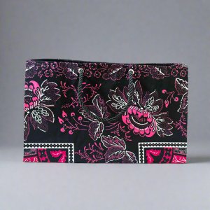 MWA10013B - Ethnic, Fabric, Patterned, Handmade Black, Pink, and White Medium Horizontal Bag