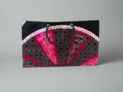 MWA10013A - Ethnic, Fabric, Patterned, Handmade Black, Pink, and White Medium Horizontal Bag