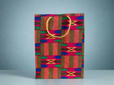 MEB10043 - Chic, Fabric, Handmade Square Gift Bag Fuscia, Blue, Green Blue, and Brown with Gold Accents