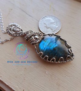 Labradorite B2 Stainless Steel Wire Wrapped Pendant