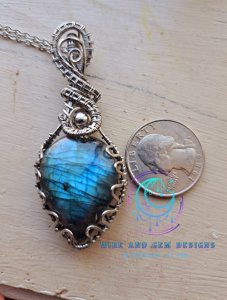 Labradorite B2 Stainless Steel Wire Wrapped Pendant