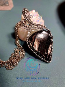 Hypersthene Stainless Steel Wire Wrapped Pendant