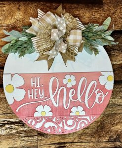 Hi Hey Hello Daisy Wood Spring Summer Door Hanger