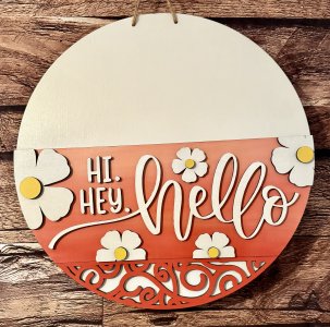 Hi Hey Hello Daisy Wood Spring Summer Door Hanger