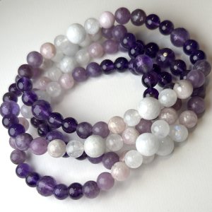 Purple Amethyst Lepidolite Kunzite Moonstone Stretch Bracelet