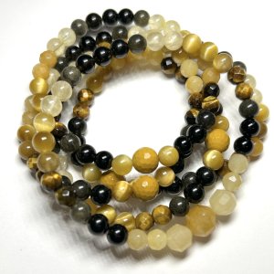 Tigers Eye Mookaite Obsidian Jade Selenite Stretch Bracelet