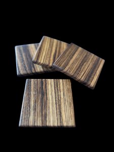 Coasters Featuring Exotic Zebra Wood. Set of 4.
