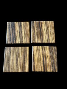 Coasters Featuring Exotic Zebra Wood. Set of 4.