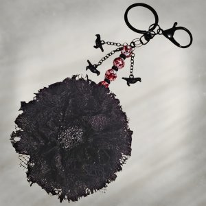 Fabric Flower Crow Keychain