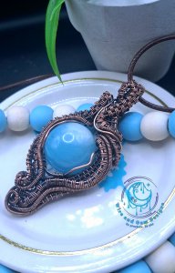 Aquamarine Sphere Copper Wire Wrapped Pendant