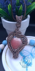 Rhodochrosite Heart Copper Wire Wrapped Pendant