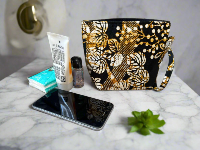 MIT10009 - Ethnic, Fabric, Patterned, Handmade Maroon, Black, Cream and Gold Mini Tote