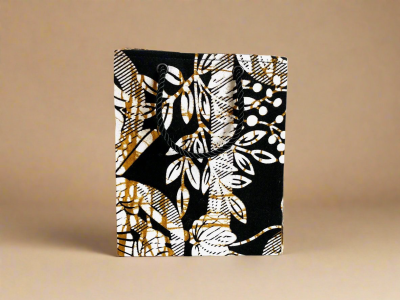 ESB10009 - Ethnic, Fabric, Floral Patterned, Handmade Olive Green, White, and Gold Gift Bag