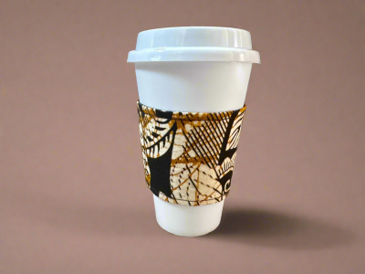 CUP100009 - Ethnic, Fabric, Patterned, Handmade  Black, Cream and Gold Cup Sleeve