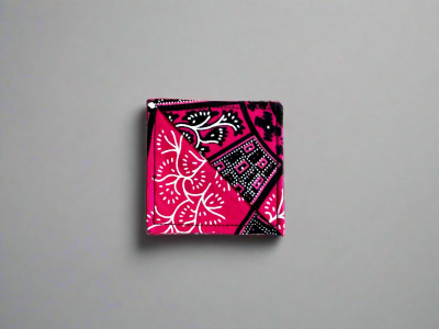 BMK10013B - Fabric, Patterned Handmade Black, Pink and White Bookmark