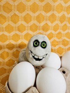 Egg with a Face, easter, Halloween, egg, farmer, farm, farmhouse decor, vegan, chef gift, gardener gift, funny, creepy, spooky, teeth, gag gift, one of a kind, vegetable, anthropomorphic, kitchen decor