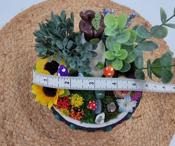 Gnome diorama with mosaic base, fairy garden
