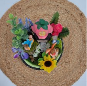 Fairy diorama with mosaic base, fairy garden, fantasy scene, miniature world