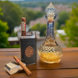 Cigar & Flask Combo with Custom Leather Cover