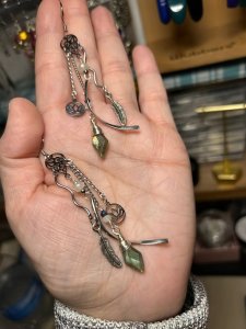 Moonstone, Labradorite & Sapphire Lotus Dangle Earrings