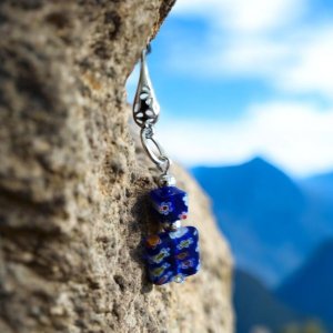 Vintage Dangle Earrings Sterling Silver Ear Wires Glass Bead Blue Jewelry Boho Accessory Gift Bundle Statement Piece Handmade Collection