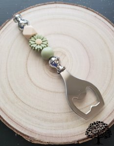 Green Flower Bead Design Bottle Opener Handmade Bar Accessory