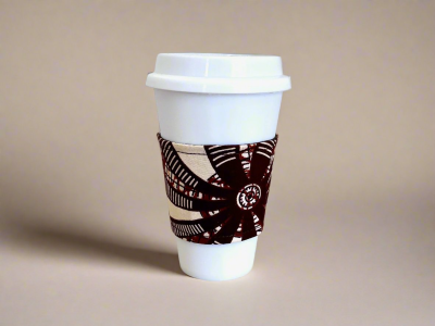CUP10015 - Ethnic, Fabric, Patterned, Handmade  Red, Brown and Tan Cup Sleeve