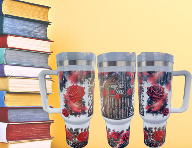 40 oz Book Tumbler with Handle – Good Girls Read Bad Books – Dark Romance Cup – Book Lover Gift – Spicy Bookish Tumbler