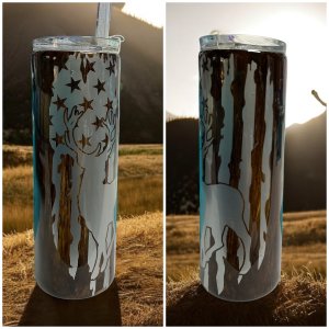 Wood grained Deer on a 20 oz Tumbler